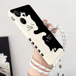 Hug Kitten Crossbody Lanyard Silicone Phone Case Cover for Realme C15 (White)