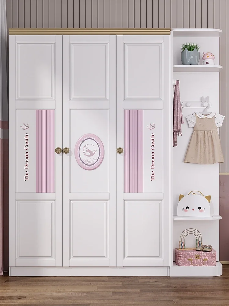 Children's Wardrobe Girl Double-Door Closet Home Bedroom Light Luxury Wardrobe Three-Door Locker Side Cabinet