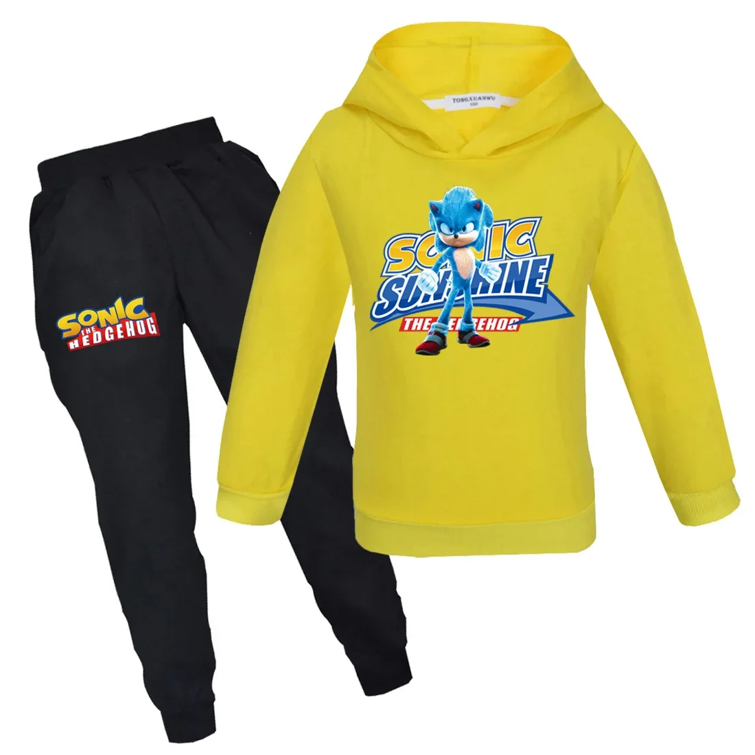 

New Cartoon Sonic Suit Boys and Girls Casual Suit Children Hooded Sweater + Trousers Suit Comfortable