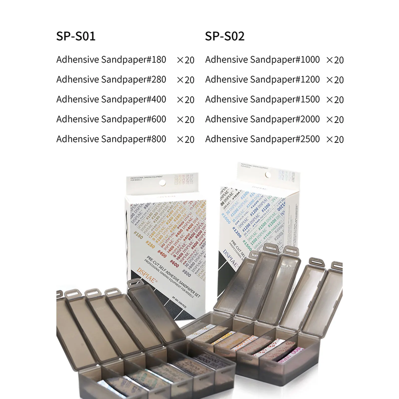 Lot de 100 papiers abrasifs adhésifs DSPIAE SP-S01/S02 pour ponçage maquette