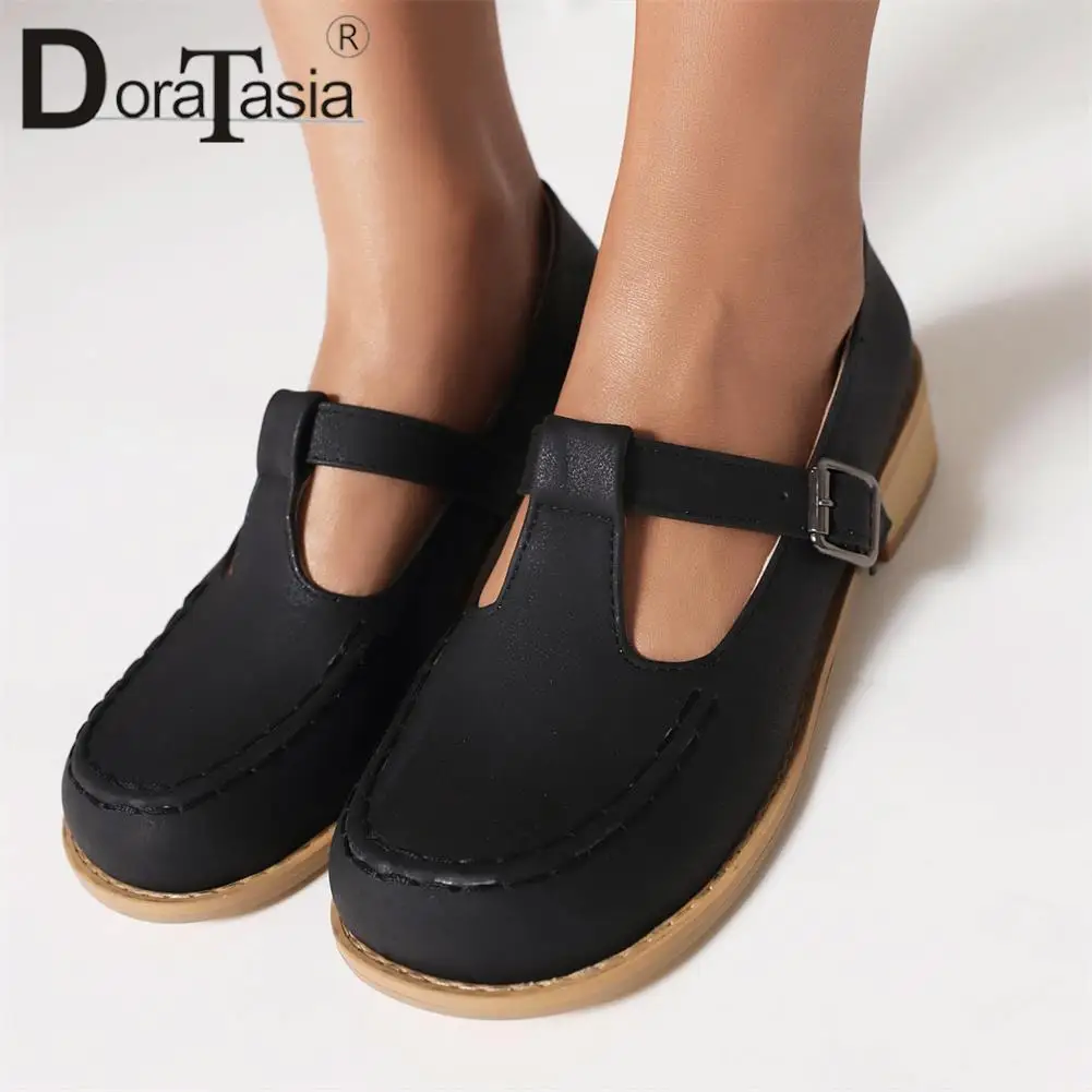 DORATASIA Big Size 43 Brand New Ladies Solid Mary Janes Pumps Fashion Buckle Chunky Heels Pumps Women Casual Retro Shoes Woman