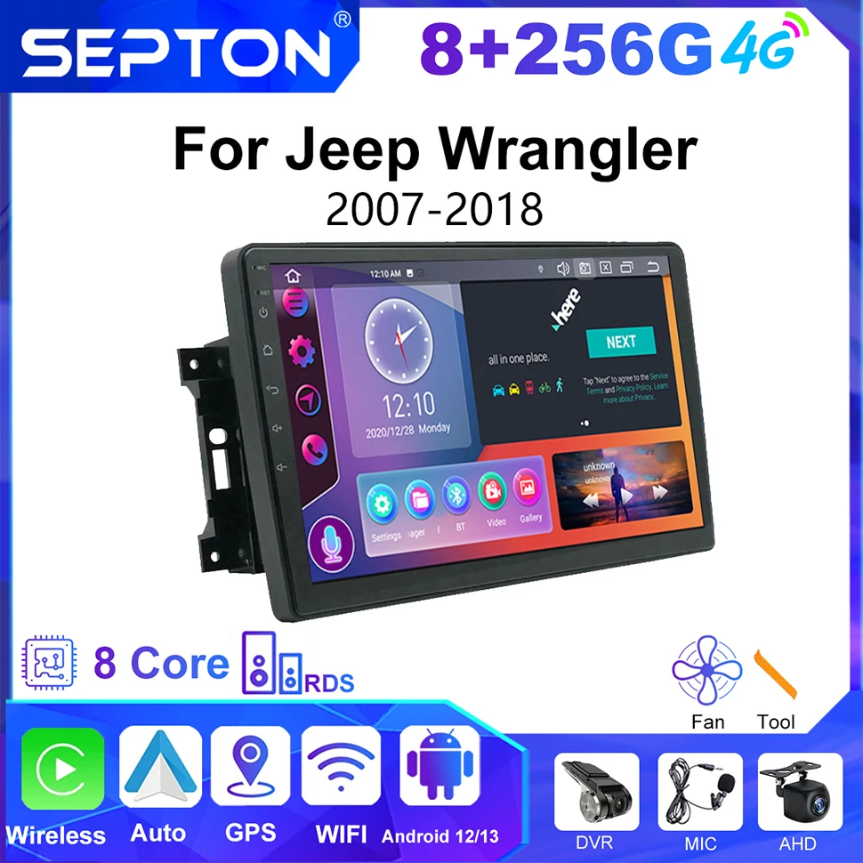 

SEPTON Android Car Radio for Jeep Wrangler 2007-2018 Multimedia Player Navigation Stereo GPS Wireless CarPlay 2Din Head Unit 4G