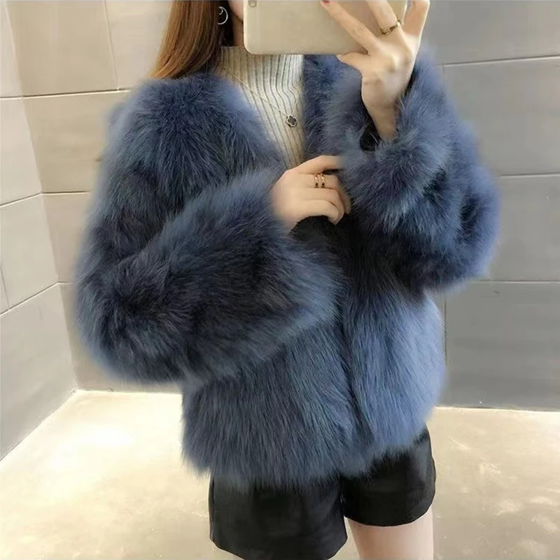 Women Cropped Fur Coat 2024 Korean Style Stand Collar Imitation Mink Fur Jacket Solid Colors Faux Rabbit Autumn Winter Outwear