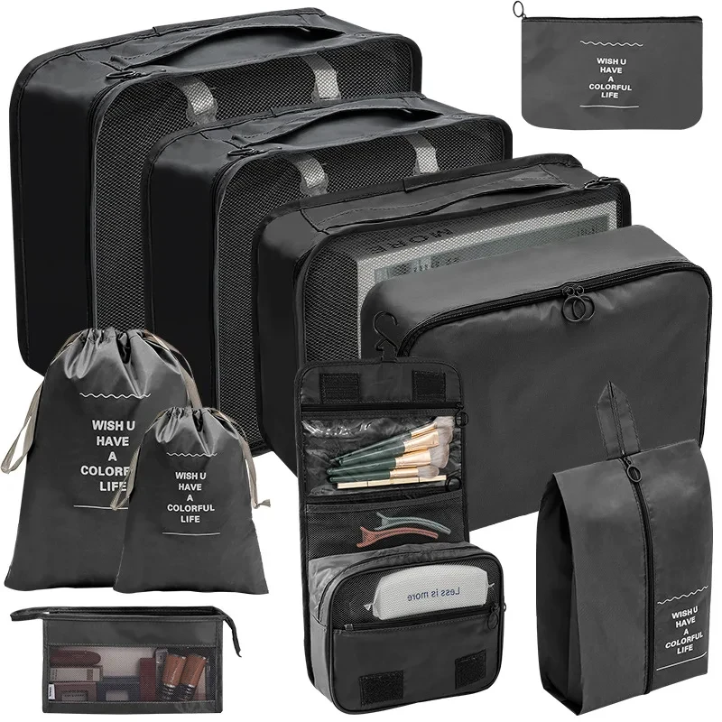 7/8/9/10 Pcs Set Travel Organizer Storage Bags Suitcase Packing Cubes Set Cases Portable Luggage Clothes Shoe Tidy Pouch Folding 5