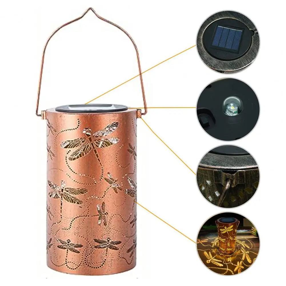 

Винтажные солнечные фонари со стрекозой, металлический уличный садовый декоративный водонепроницаемый подвесной светильник с ручкой для внутреннего дворика, лужайки