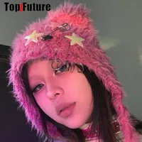 Y2K girl Harajuku Gothic Lolita cat Ear Hat Women Punk Designer Winter Beanie Hat Gothic lolita streetwear StarAccessories Cap