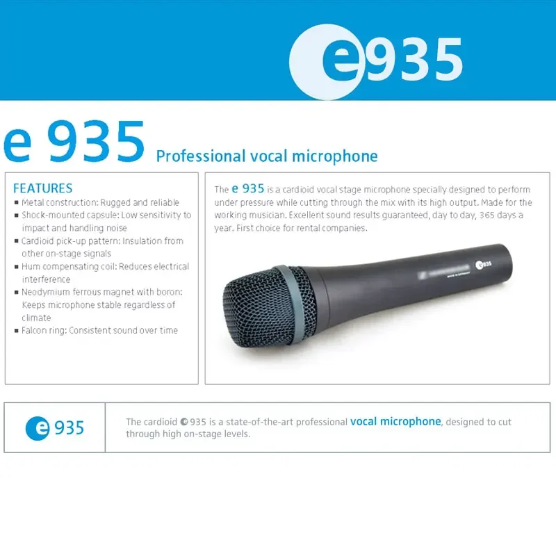 Handheld Wired Microphone E935 Wired Dynamic Supercardioid Professional Vocal Stage Show Mobile Microphone