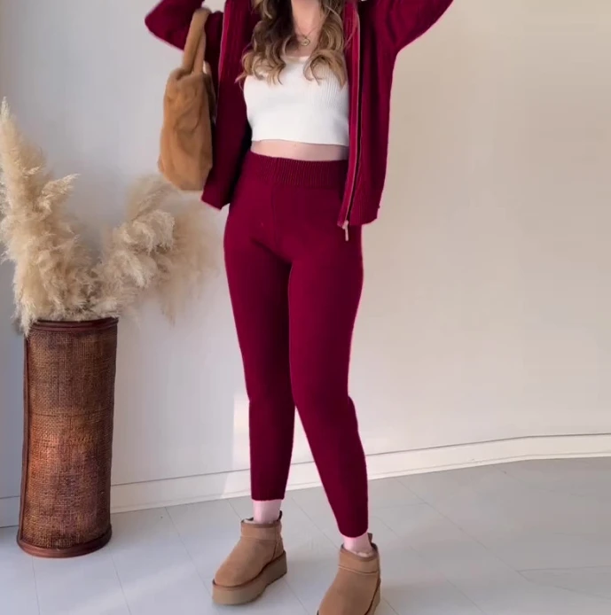 Women's Two-Piece Suit Fried Dough Twists Pattern Hooded Zip Top Casual Home Suit 2024 Early Spring Simple Style Long Pants Suit