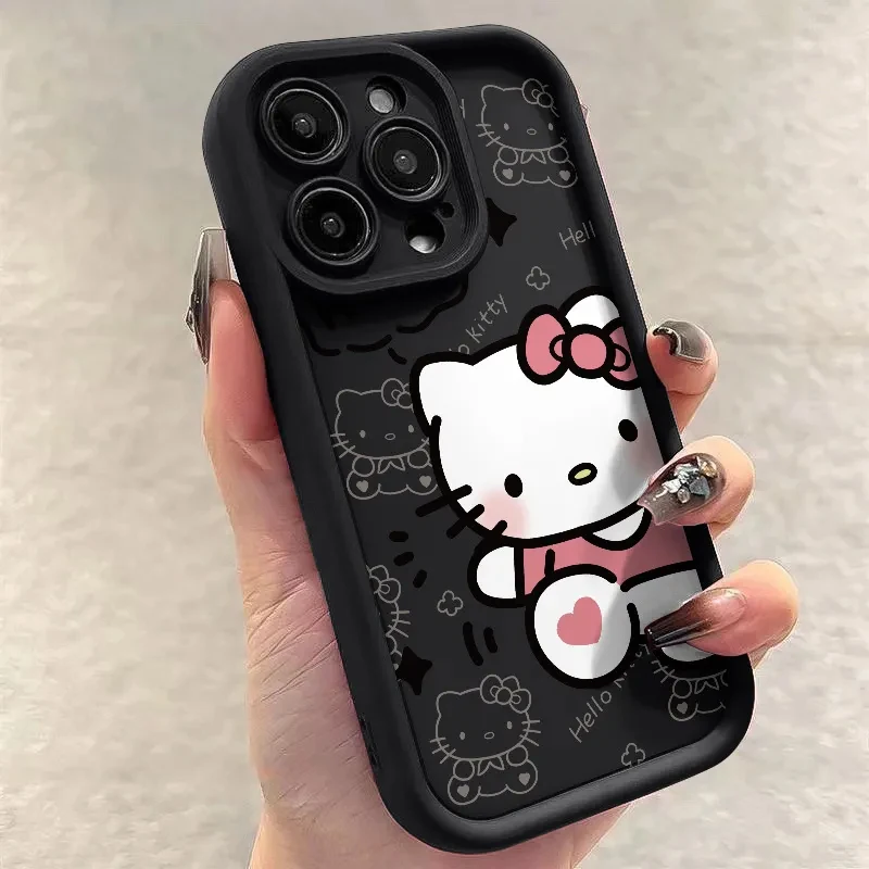 thumbnail image 1 of Sanrio-funda de teléfono de Hello Kitty para Iphone, 15, 14, 13, 11, 12 Pro Max Plus, X, XR, XS, 7, 8 Plus, Y2k, regalo transparente de silicona anticaída, 1 of 5