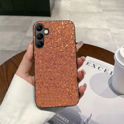 Luxury Shiny Colorful Grid Pattern Fashion Phone Case - TPU Shell - Galaxy A27 (Orange)