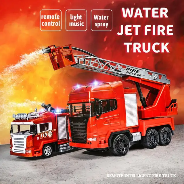Rc Fire Truck Remote Control Car Truck Rescue 2.4g Fireman Radio Controlled Cars Water Jet Ladder Fire Engine Toys For Boys Gift 6