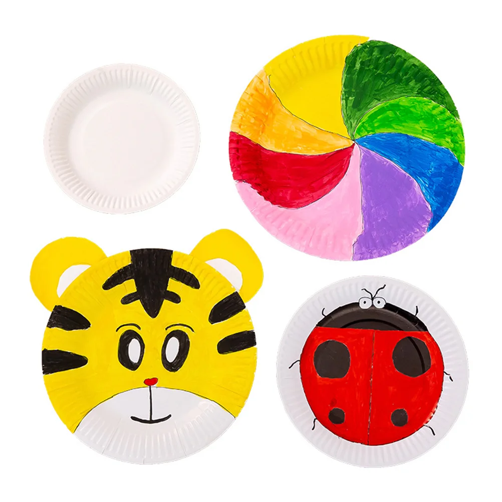 Red Paper Plates Drawing Doodle White Kids Painting Materials Graffiti Flatware Tray DIY Pulp