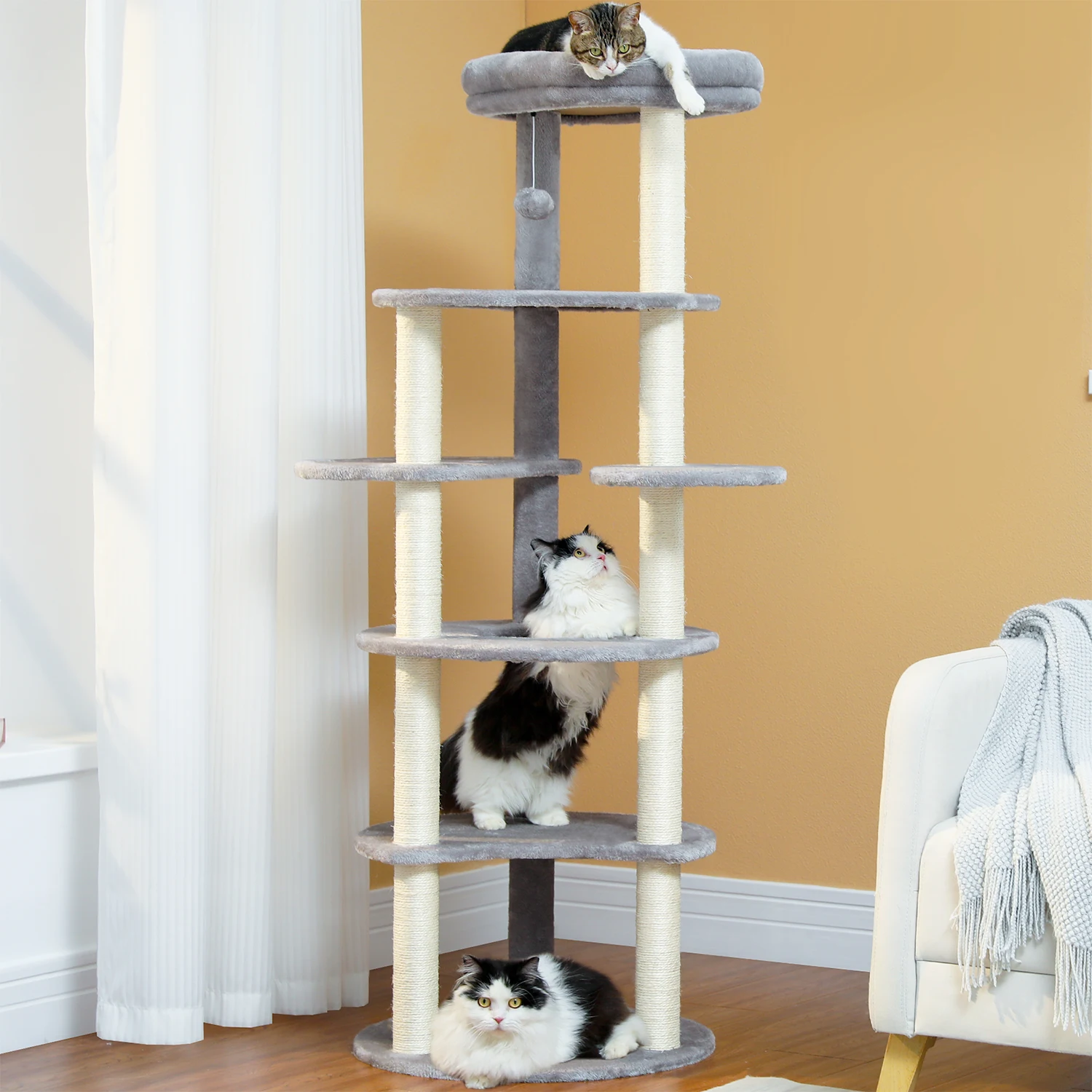 Height 154CM 6-Levels Cat Tree Condo for Indoor Sisal Scratching
