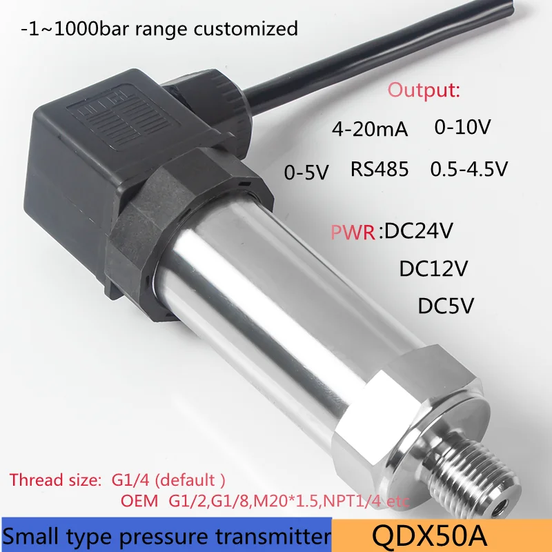 4-20mA 0.5-4.5V RS485 Water Oil Gas Pressure Sensor 0.1bar 1Mpa 24V G1/4" pressure transmitter 100Kpa 500psi with 50cm cable