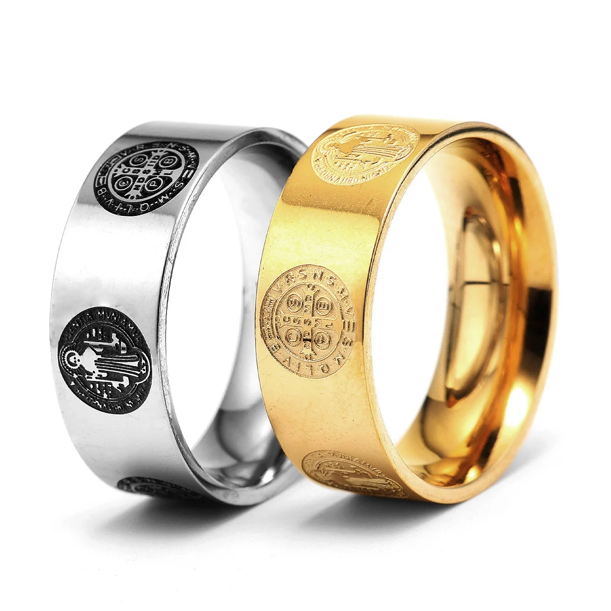 Saint Benedict Exorcism Ring Cross Amulet 316L Stainless Steel Mens Rings Rock for Male Friend Jewelry Creative Gift Wholesale 2