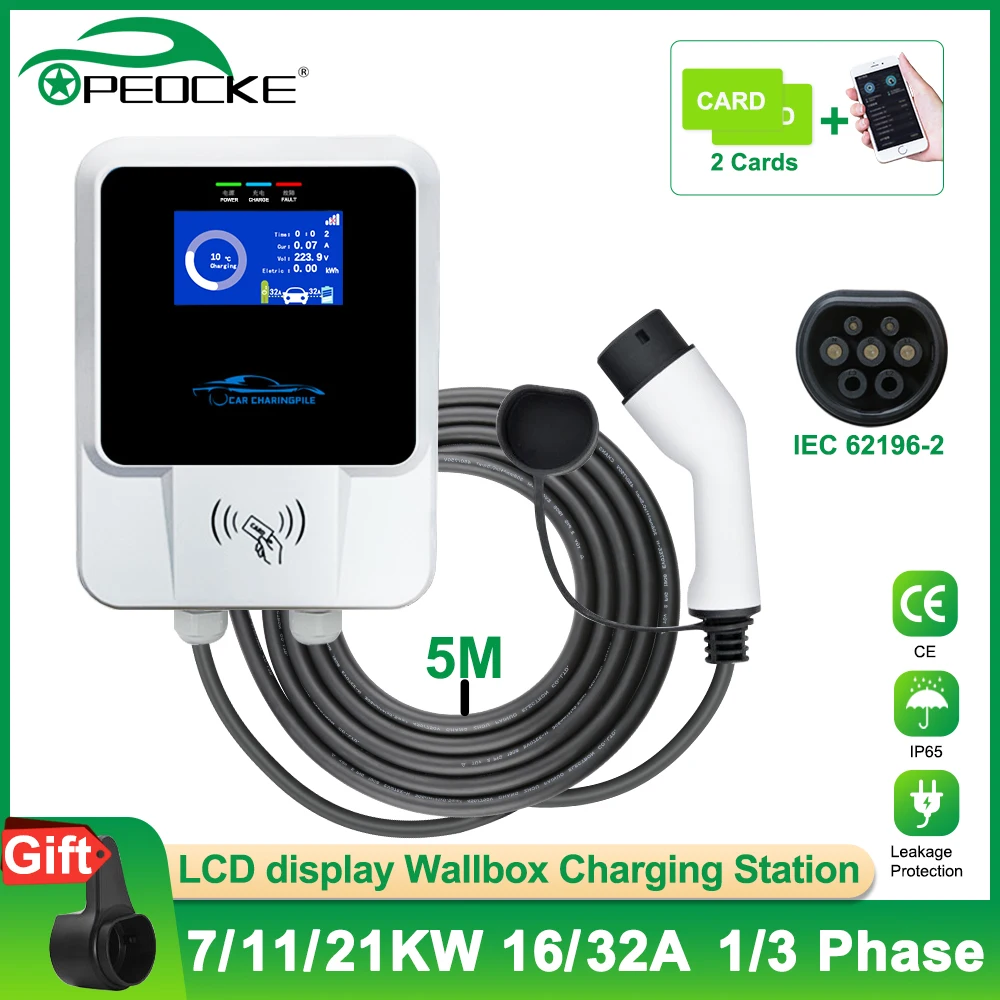 

Peocke EV Charger Type 2 IEC62196-2 7/11/21KW 3 Phase APP Control EVSE WallBox Electric Vehicle Car Charging Station with Cable