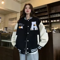 American Style Loose Baseball Jacket for Women Spring Autumn New Style Print Splicing Couple Jacket Student Fashion Trend