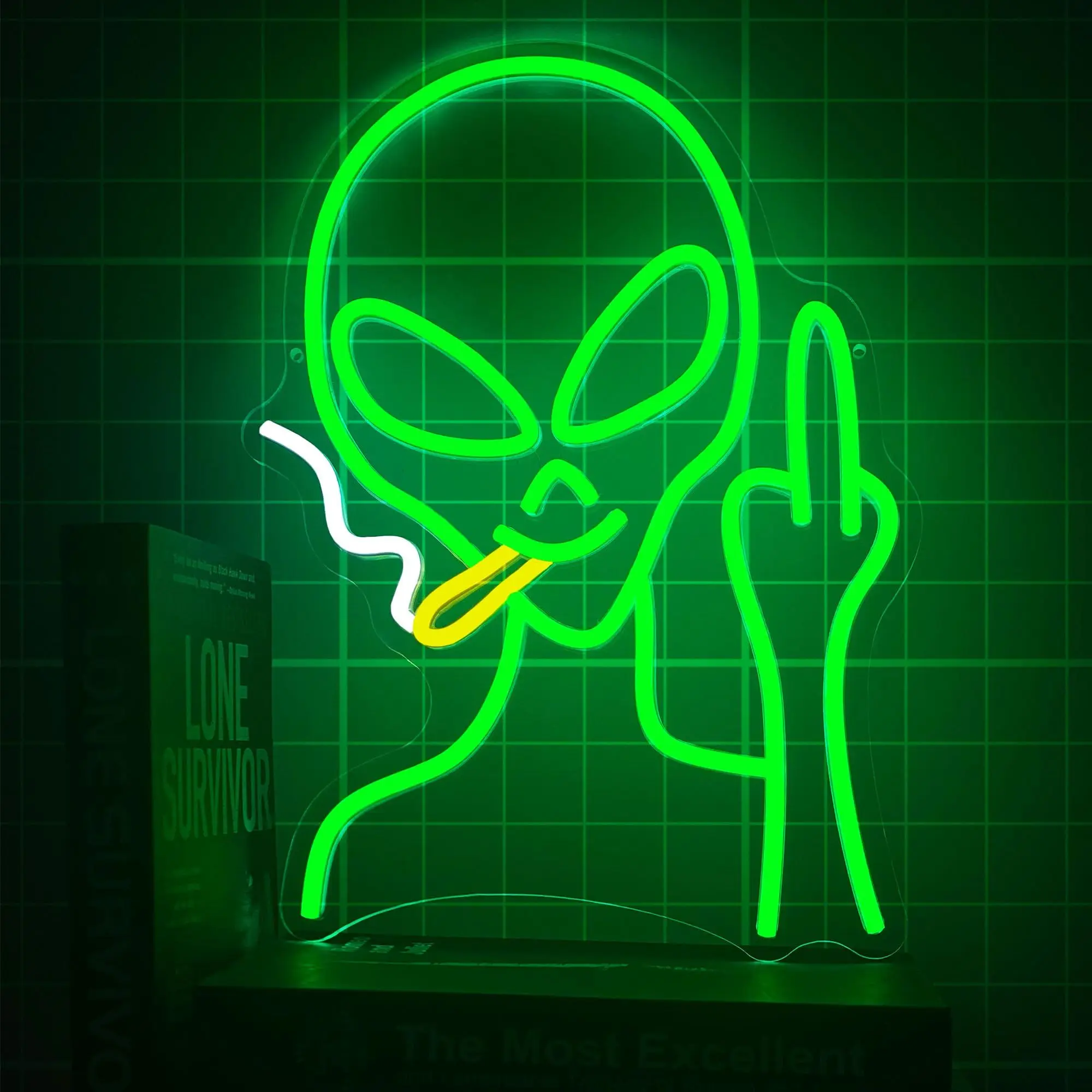 

Зеленые неоновые вывески инопланетянина для украшения стен искусственная неоновая табличка для мужской пещеры, бара, игровой комнаты, спальни, декора на Хэллоуин, домашней искусственной кожи