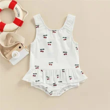 

5 Style New Summer Baby Girl Swimwear Casual Toddler Infant Stripe / Solid Color / Fruits Print Sleeveless Swimsuit Beachwear