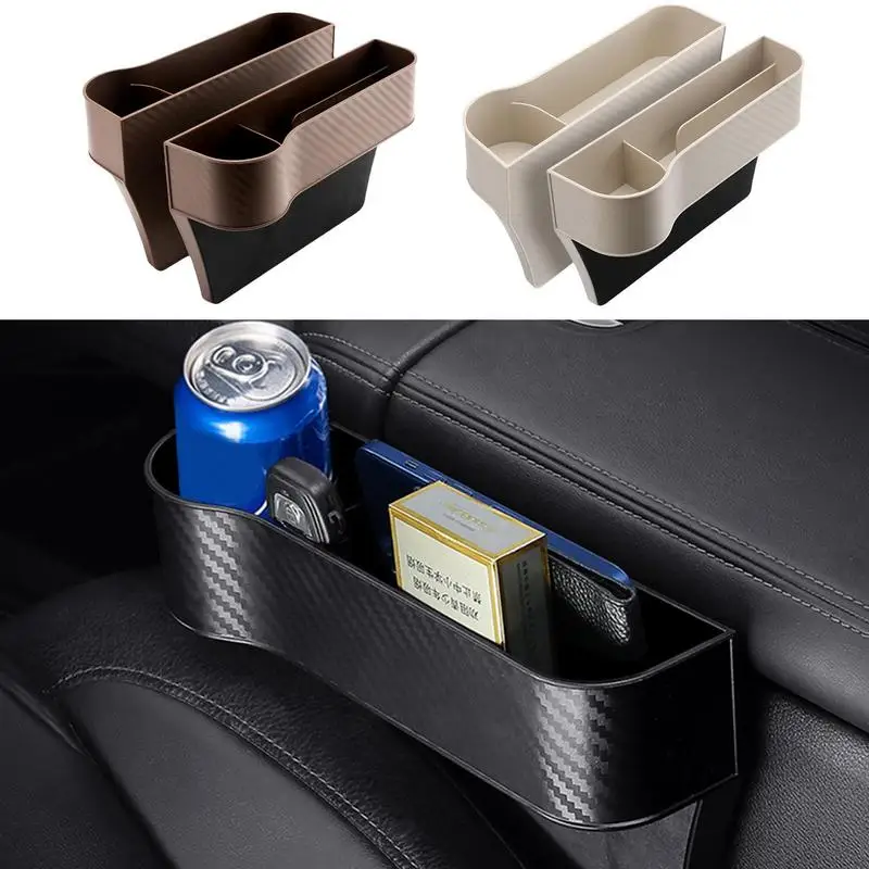 2pcs Car Seat Crevice Filler Storage Box With Cup Holder Auto Left Right Side Pocket Car Seat Crevice Slit Storage Holder