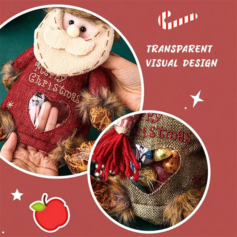 1PCS Christmas Novelty Exquisitely Gift Bag Celebrate Festival Snack Candy Apple Bag Santa Deer Snowman Pattern Present Wrapping