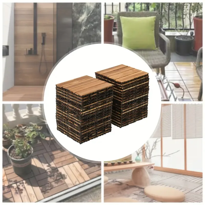 1PC Solid Wood Flooring, Can Be Freely Spliced and DIY, Suitable for Indoor, Outdoor, Terrace, Balcony, Garden Flooring,Brown