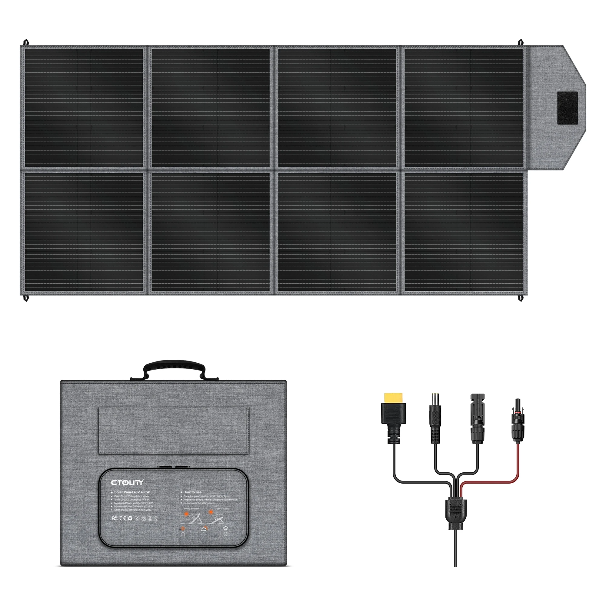 CTOLITY 400W แผงพลังงานแสงอาทิตย์แบบพกพา SP400 41V 9.8A พับ Solar Charger กระเป๋าพับกลางแจ้งแหล่งจ่ายไฟ RV,Camping,off-Grid 1