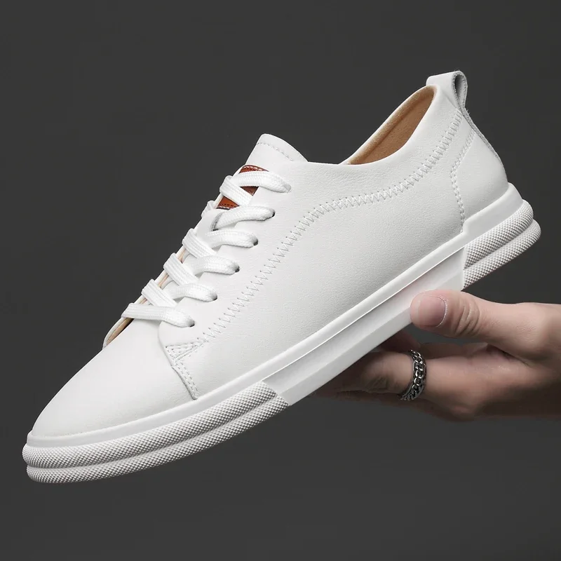 New Mens Casual Leather Antiskid Sneakers Waterproof Vulcanized Shoes Men Comforthable Sneakers Casual Shoes Plus Size 38-44 3