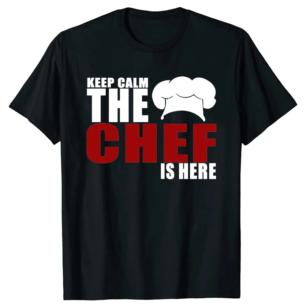 Divertente Keep Calm The Chef Is Here T Shirt Cotone Manica Corta Cucina Cucina T-shirt Uomo Top Tees Camisetas Mascua_voghion.com