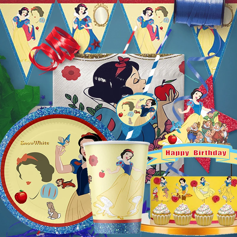 Description Picture 2 of itemIconic Brand Snow White Birthday Decoration Angle Disposable Tableware Cup Plate Tablecloth Baby Shower Kids Girls Boy Party Supplies