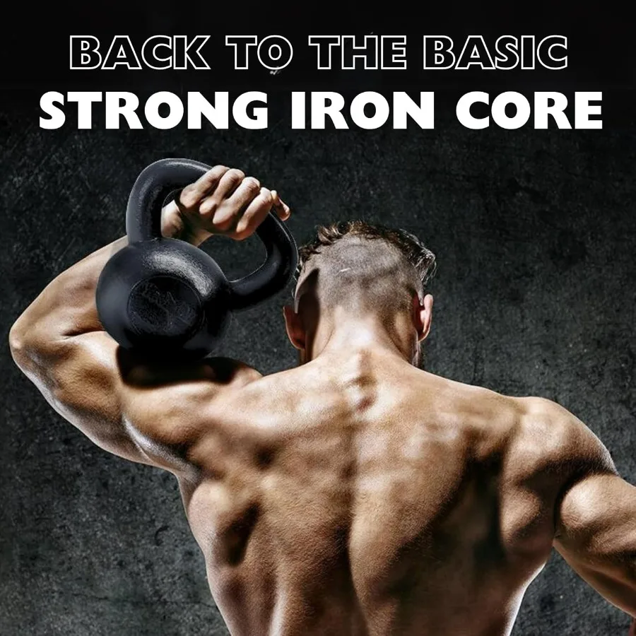 Kettlebell Sets, 5 - 10 - 15 - 20 - 25 - 30 LB Cast Iron Strength Training Kettlebells, Wide Handles & Flat Bottom, Multi-Level