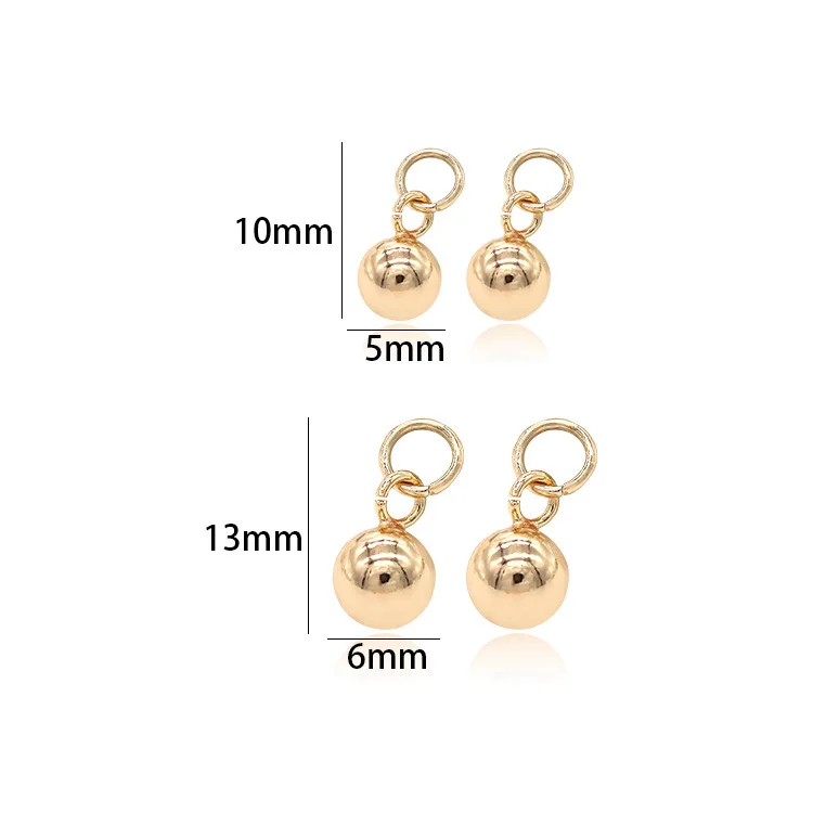 5MM 6MM 14K 샴페인 골드 컬러 도금 황동 볼 참 펜던트, 고품질 Diy 쥬얼리 액세서리