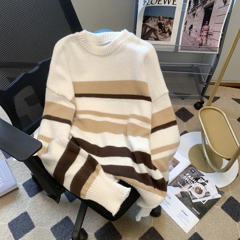 

Женский свитер в полоску, с длинным рукавом и круглым вырезом