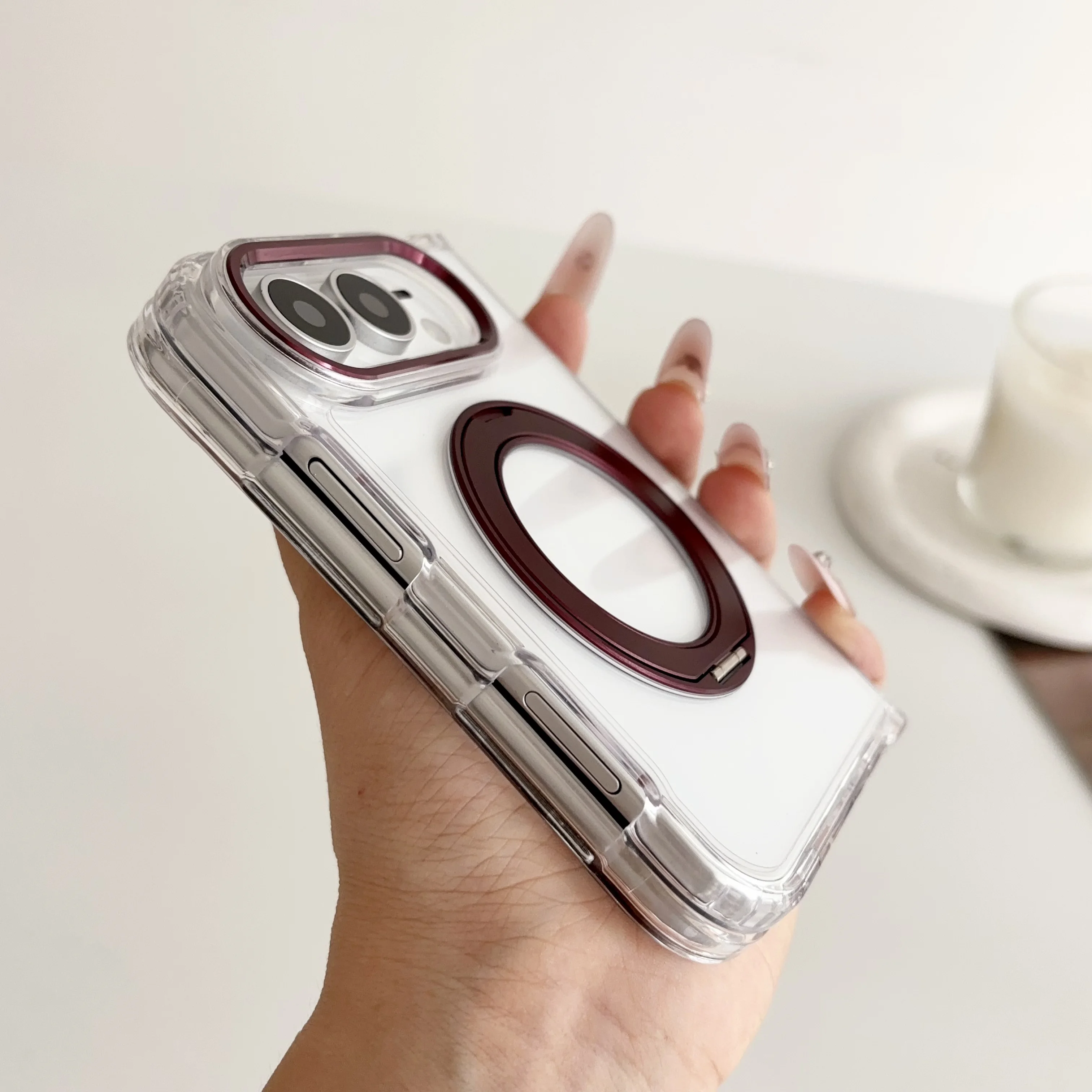 Foldable iPhone Duo Case with MagSafe and 360° Magnetic Stand - Clear Acrylic Protection