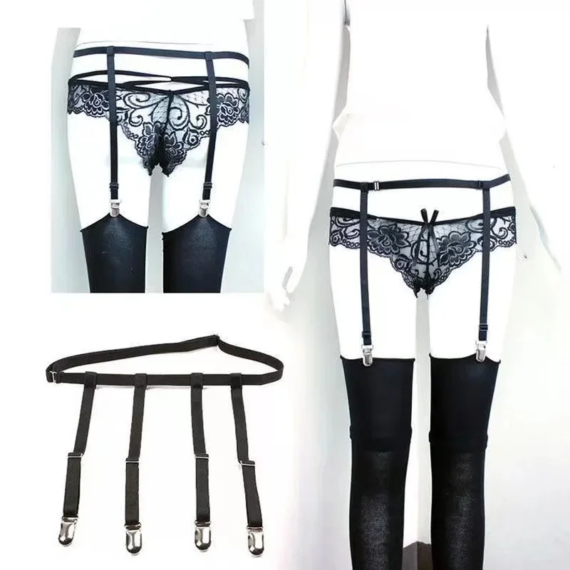 Black Sexy Garter Belt for Women Thigh High Stockings Adjustable Elastic Leg Sock Suspenders Belt 4/6 Metal Clips garter belt