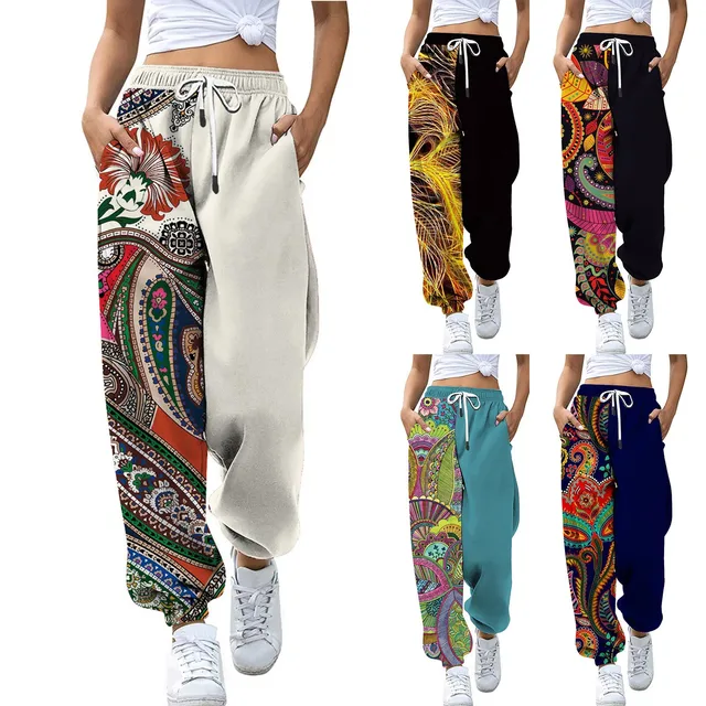 New Loose Jogging Pants Women 2022 Fashion Print High Waisted Workout Athletic Lounge Joggers Outdoor Trousers Ladies Sweatpants 1