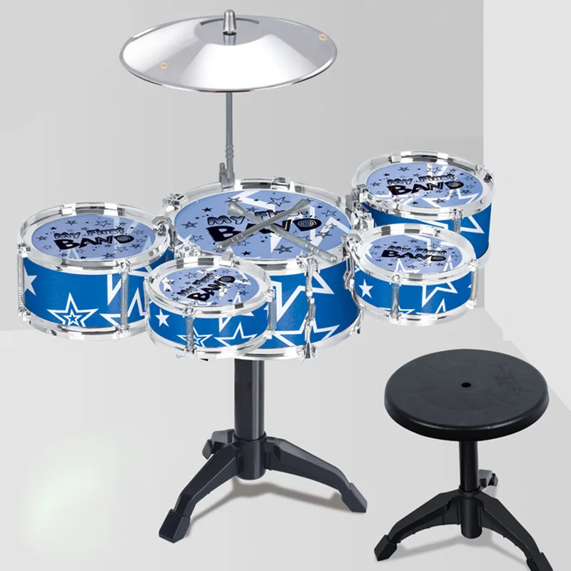 Kids Boy Girl Music 5pcs/set Drum Set With Stool Musical Instrument Toys Playset