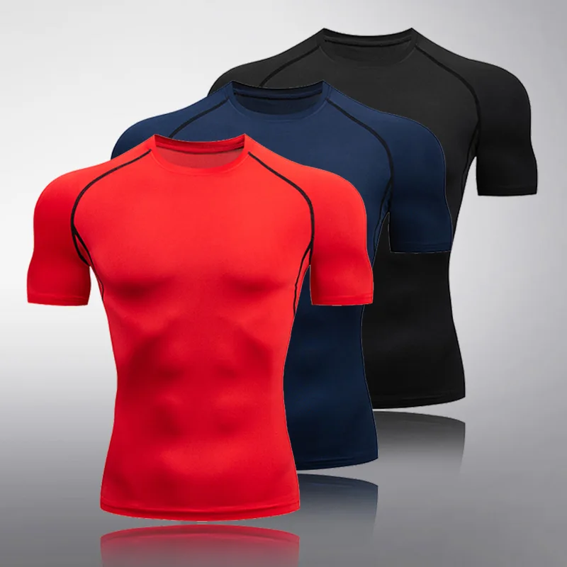 

Спортивная футболка для бега, Мужская компрессионная рубашка с коротким рукавом, однотонная спортивная одежда, Быстросохнущий Топ для тренировок, футболка для бодибилдинга