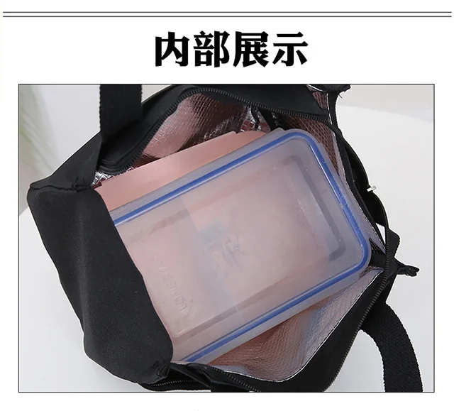 Modische Oxford-Stoff-Lunchtasche mit integrierter Isolierung und Reißverschluss, tragbare Handtasche für Bento-Box, Picknick – Detail 11