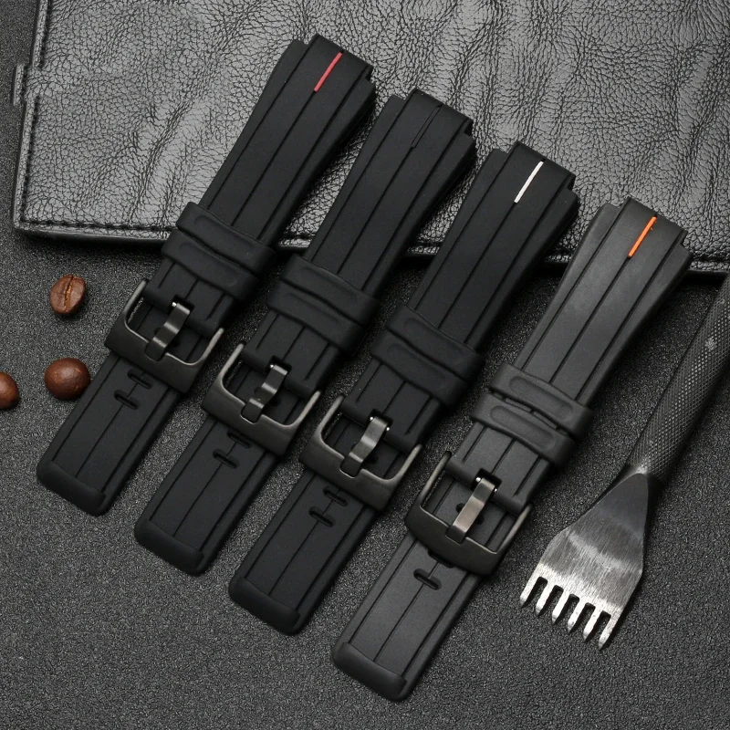 High-Quality Black Waterproof Silicone Sports Watchband - Men's 24mm
