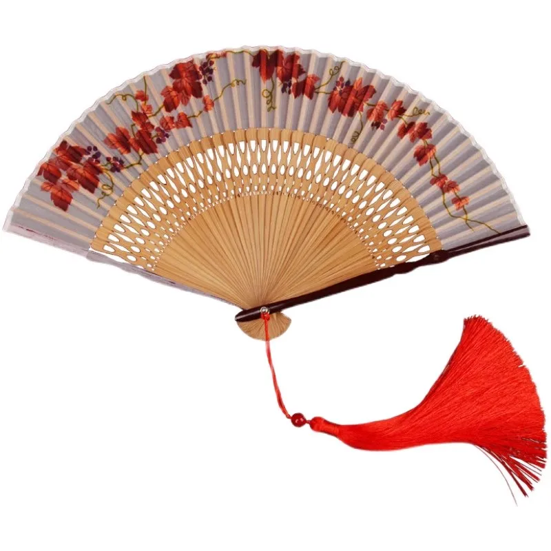 Japanese ChineseStyle Silk Folding Fan Handmade Cherry Blossom Floral Embroidery Portable Hand Fan for Women，Traditional Orienta