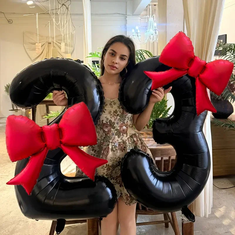 Digital Balloon Set 40inch aluminum foil balloons with red bow birthday party anniversary decoration