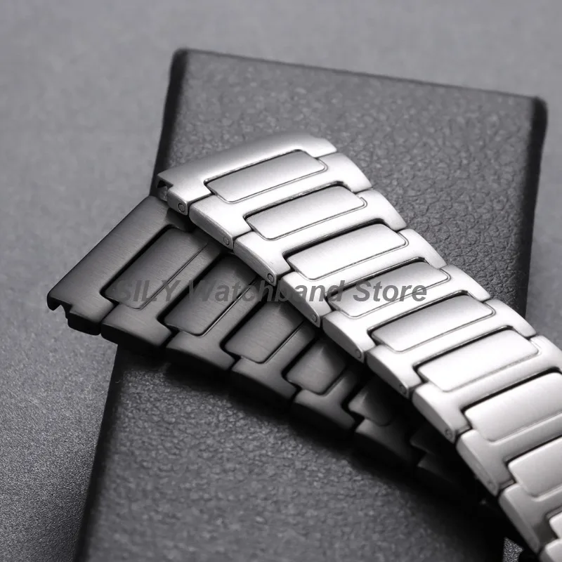 Elegant Stainless Steel Butterfly Buckle Watch Strap - Quick Release, Silver & Black