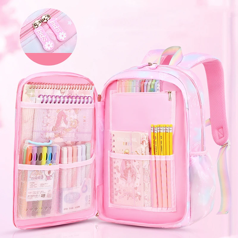 Girls Fantasy Pink Schoolbag Lightweight Nylon Backpack For Students 6~13 Year Old Children Mochila  6777 5