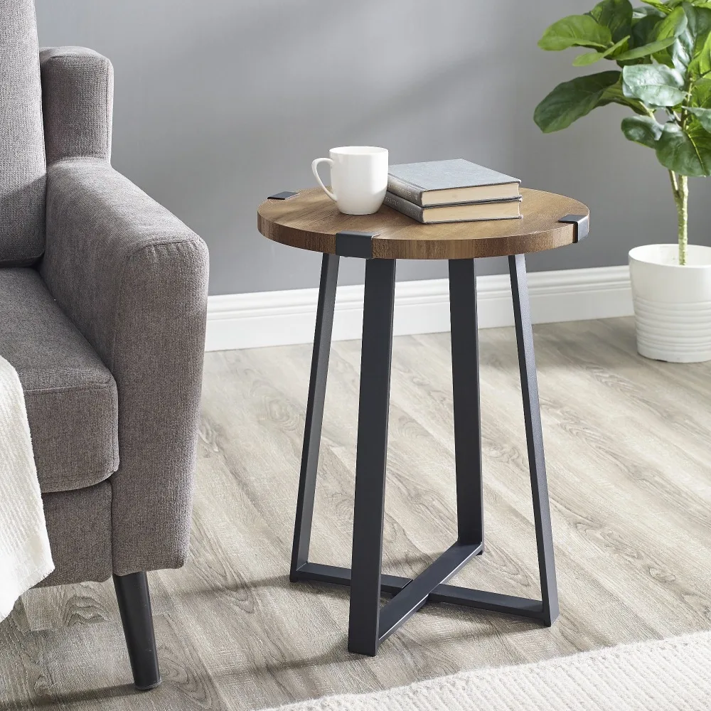 

Metal Round End Table Reclaimed Barnwood Living Room Furniture Small Table Tea Table Round Coffee Table Side Table