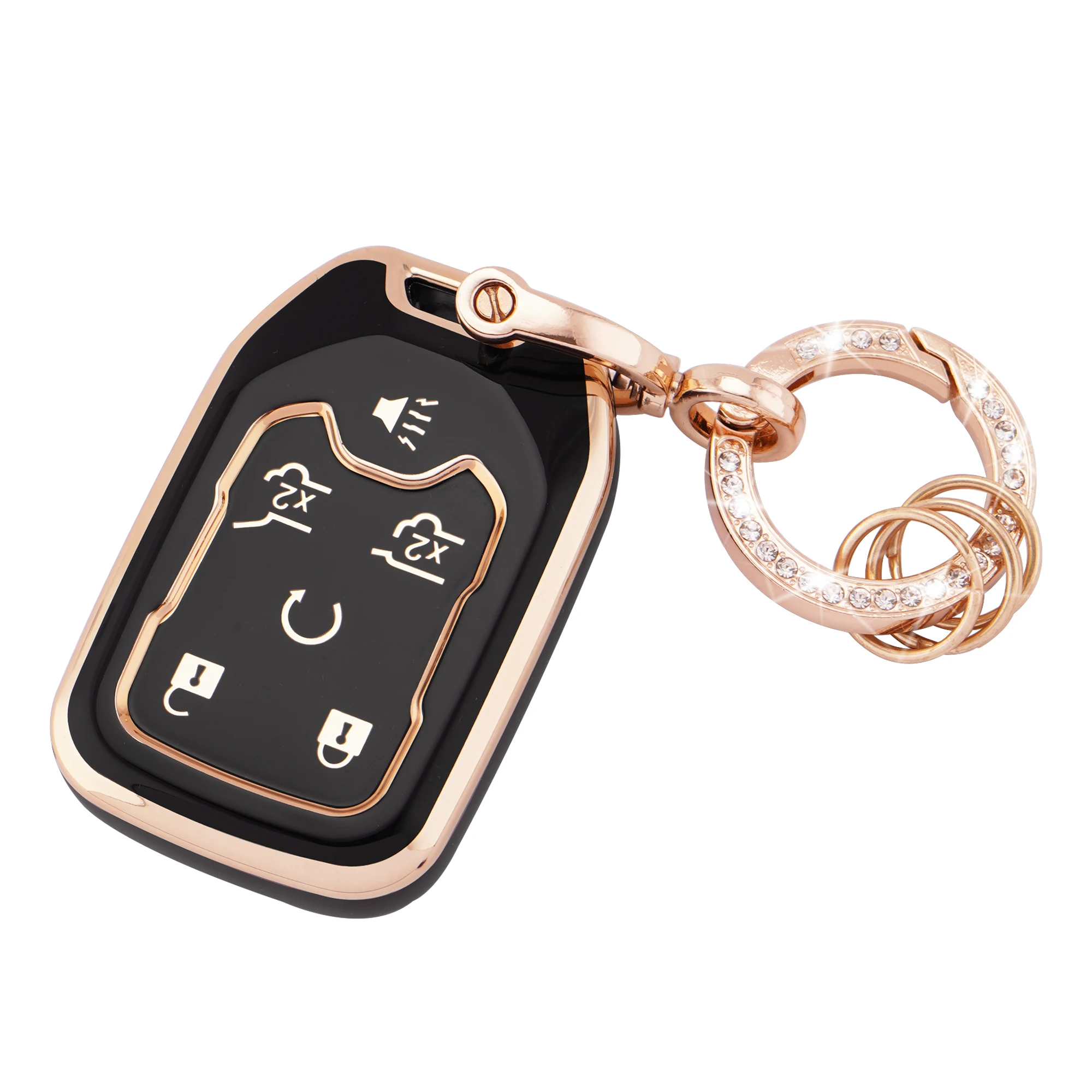

EKALA for GMC Key Fob Cover 6 Buttons TPU Key Case Shell with Bling Keychain for GMC Terrain Yukon Chevrolet Suburban Tahoe