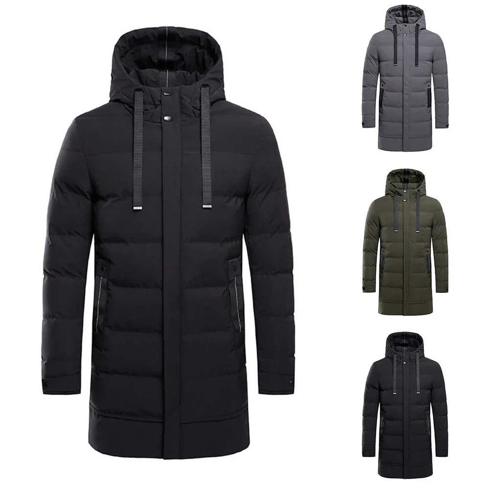 Fashion Men's Thermal Medium Length Winter Warm Jacket Jacket With Hat Design Casual Style Thick Cotton Warm Double Experience