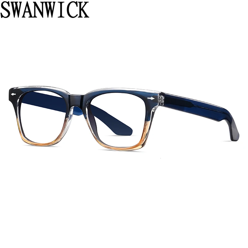 

Женские очки Swanwick, очки с защитой от синего фотометра TR90, прозрачные линзы, ацетатная квадратная оправа для очков для мужчин, Европейский стиль, коричневый, черный, унисекс