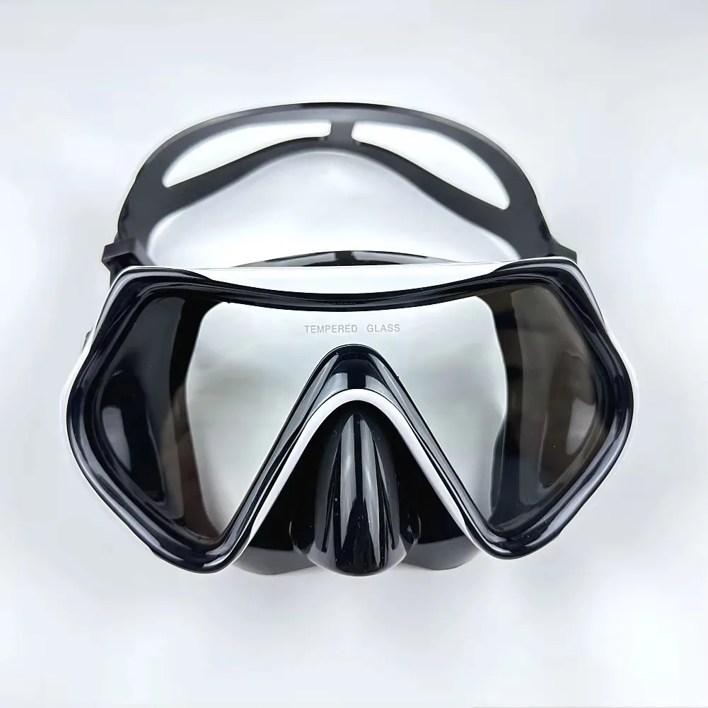 Snorkel Mask Swimming Goggles Scuba Diving Silicone Skirt Tempered Glass Len Wide View Training With Nose Cover Adjustable Strap