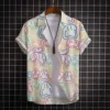 2025 Hawaiian Shirt Men Fashion Flower Geometric Printed Blouse Single-breasted Beach Short SleeveTops Men's Holiday Clothing 5